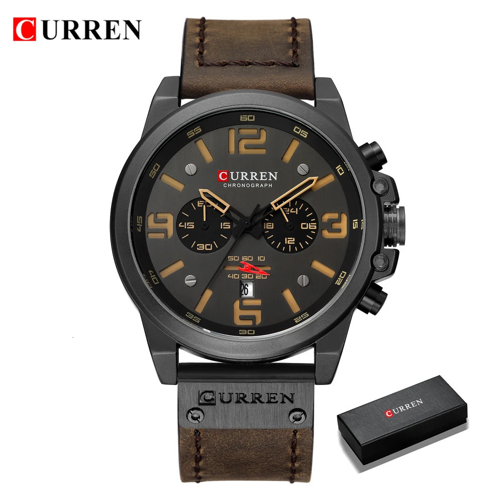 Curren Mens Watch Top Waterproof Sports Watch Timing Quartz Military Leather Relogio Masculino 241019