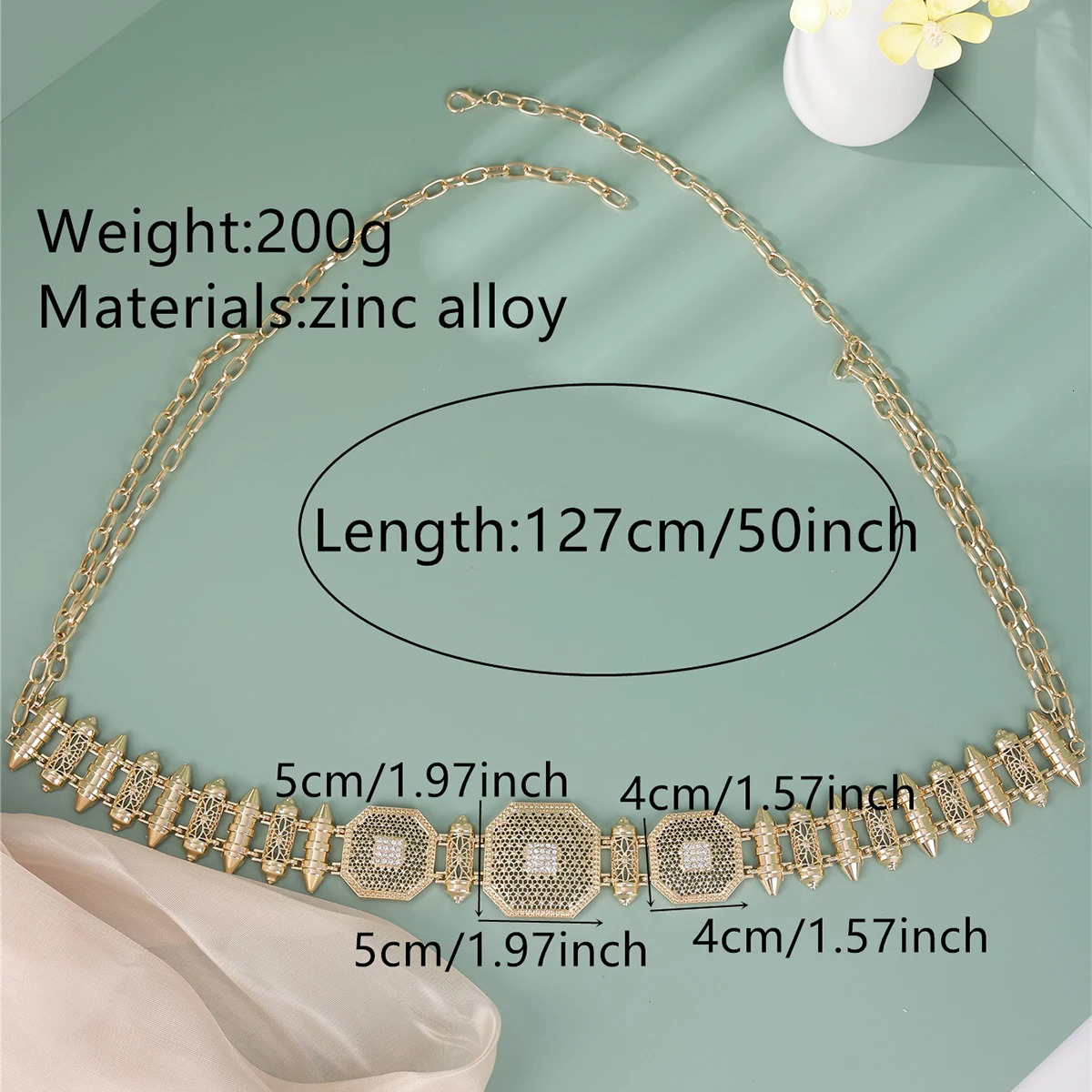 Golden bride with hollow carved square metal waist chain Moroccan style wedding dress body chain jewelry 241019