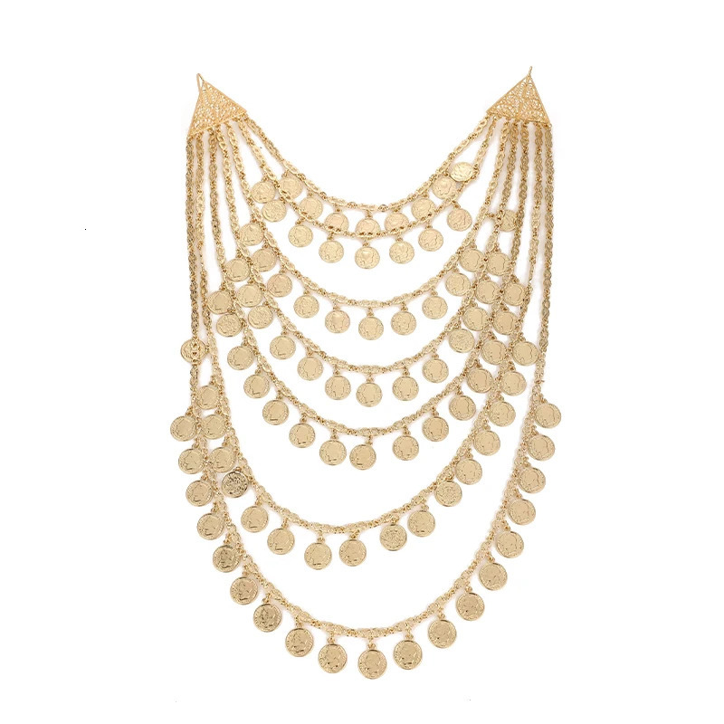 Algerian Caftan bridal jewelry multi chain handmade coin necklace head chest chain Arabic wedding dress body jewelry 241019