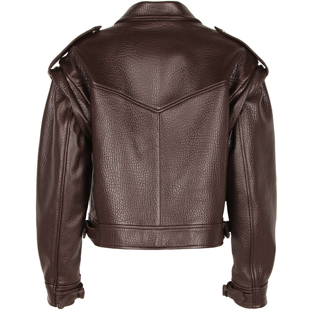 Yoloagain High Quality Dark Brown Real Leather Women Sheepskin Biker Jacket Female 2024 Autumn