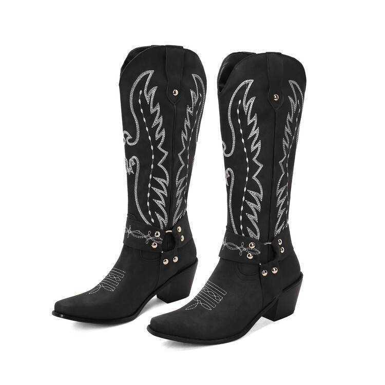Fashion Boots Autumn Simple Western Long Boots With Solid Color Square Head Martin Boots Coarse Heel Fashion Boots Sleeve WoMens Boots 241008