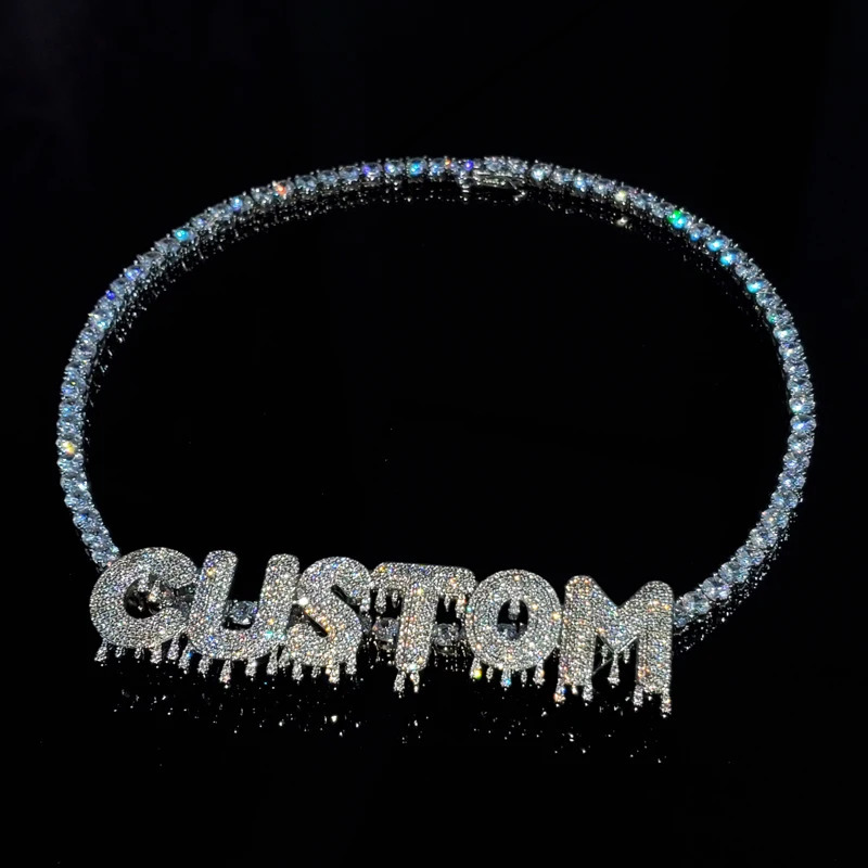 Customized Drippy Name necklace Copper with Zircon Pendant With tennis chain Hip Hop Jewelry 241019
