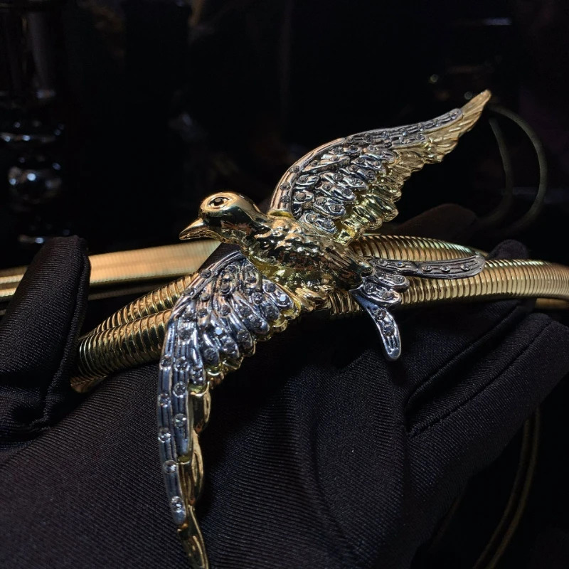 belt metal elastic bird waist chain gold striped animal shaped inlaid decorative belt for women 241019