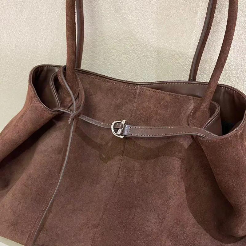 Totes All-match Shape Change Design Large Tote Coffee New Matte Real Suede Leather Women Shoulder Bag High-end Travel Handbag