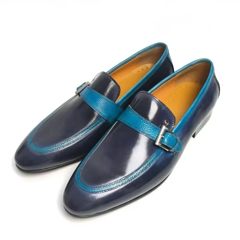 Fashionable blue leather shoes mens casual shoes high-quality office daily wear professional handmade mens denim leather shoes 241019
