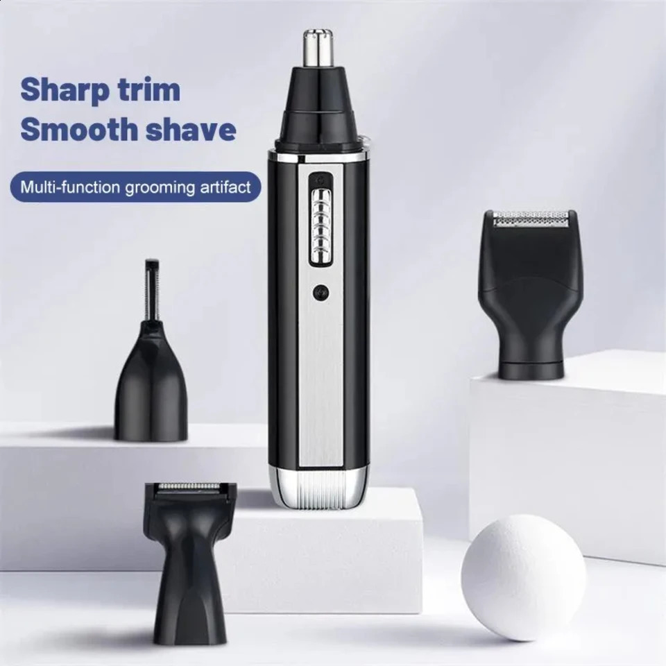 Sleek convenient and versatile 4-in-1 compact nose hair trimmer for men - Portable grooming kit for precision shaping of beard 241009