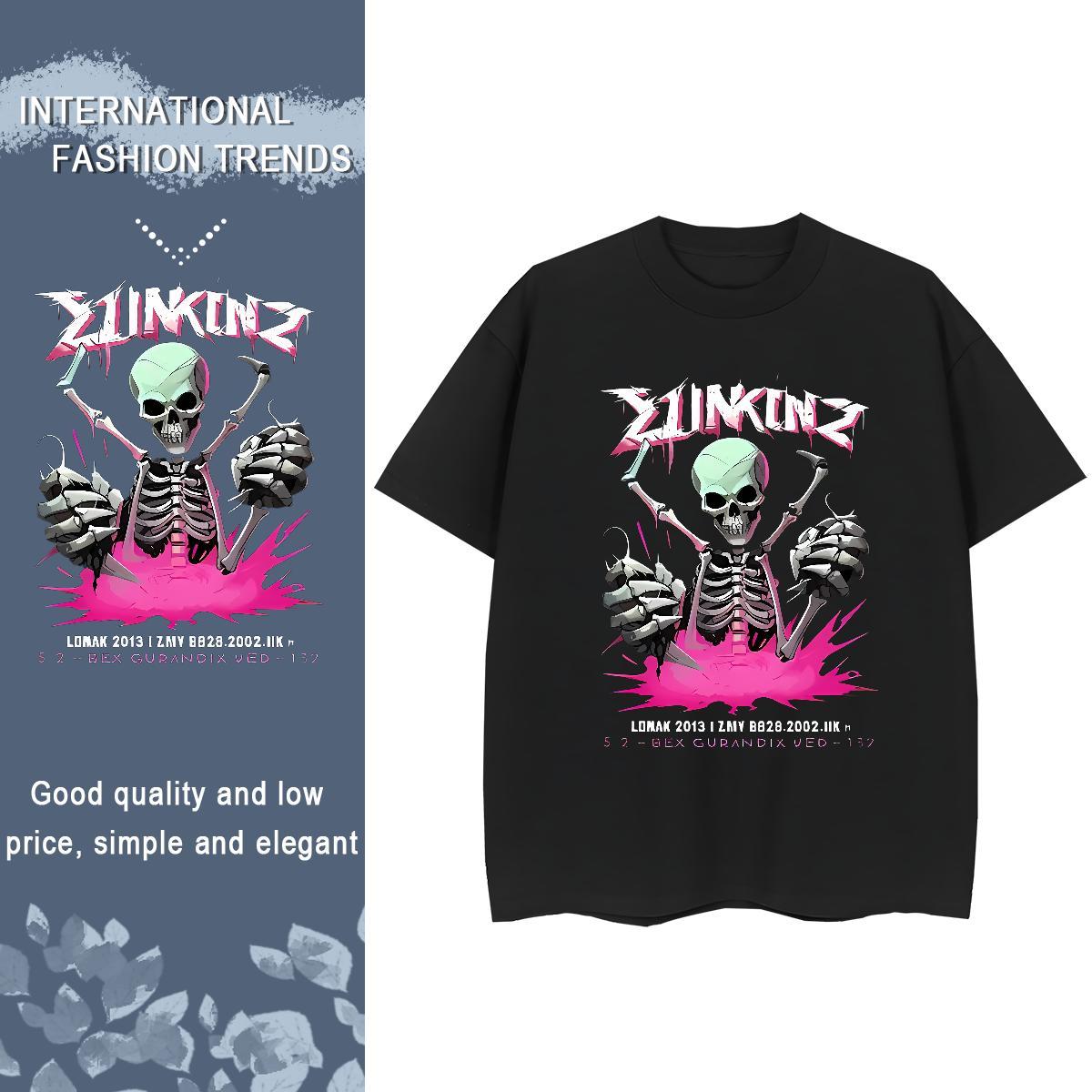New Arrival Woman T Shirts 230g Cotton Breathable Crew Neck Casual Daily Wear skull Unisex Tshirts Popular Black White Tees