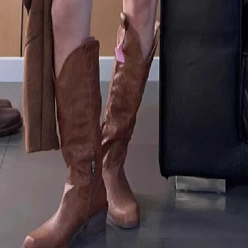 Fashion Boots Western Cowboy Boots WoMens High Top Knight Boots Pointed Brown Embroidered Martin Boots Thick Heel Boots Long Boots 241008