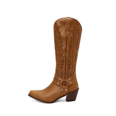 Fashion Boots Fashionable Embroidered Thick High Heel Martin Boots WoMens High Tube Boots 241008