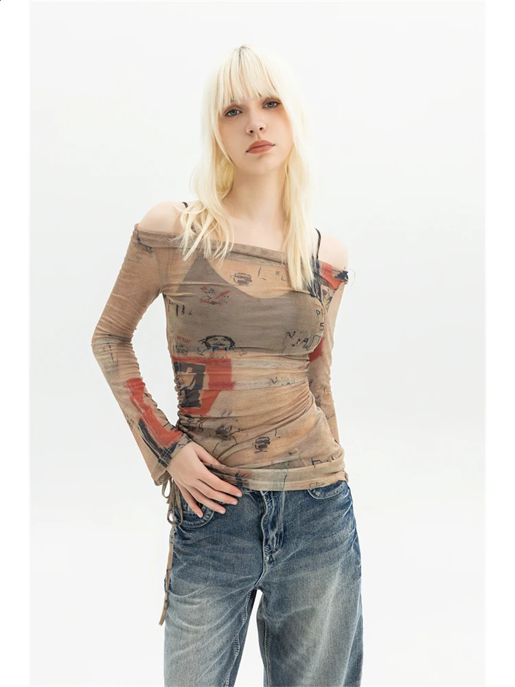 Womens Graphic Print T-Shirt Girl Harajuku Long Sleeve T-Shirt Streewear Vintage 90s Aesthetic Female Y2k Top Tee Clothes 241019