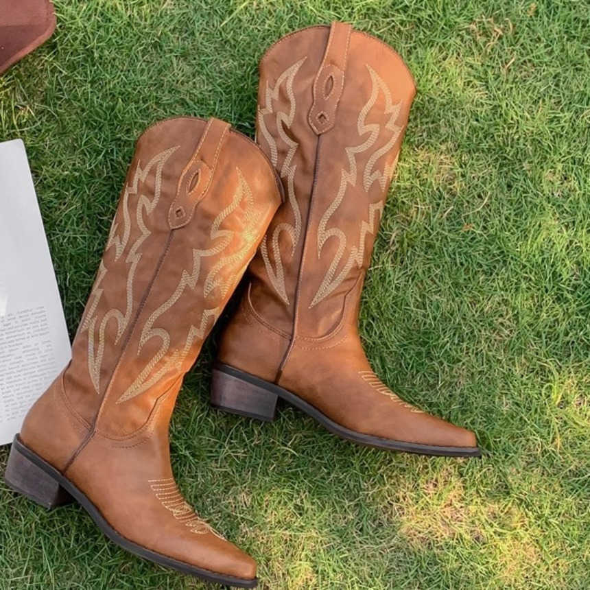 Fashion Boots Workwear Western Cowboy Boots WoMens Summer New Knight Boots Thick Leg Long Tube Martin Boots 241008
