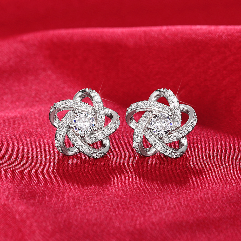 Classic Cross Pentagram Diamond Earrings Women's 925 Sterling Silver Flower Hollow Wrap Crystal Stud Designer White Gold Stud Earrings Wedding Je