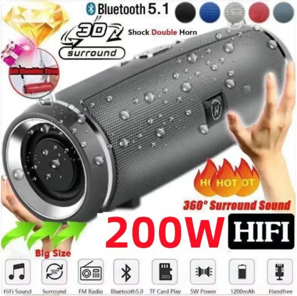200W portable Bluetooth ser IPX7 waterproof outdoor HIFI column ser subwoofer stereo ser FM radio TF suspension box 241019