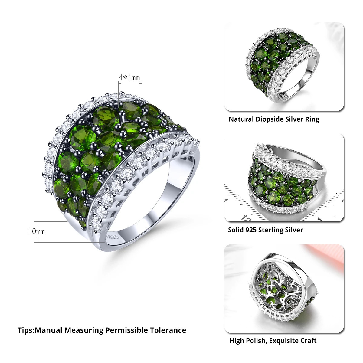 Natural Chrome Diopside Sterling Silver Rings 5 s Genuine Stone Women Classic Christmas Anniversary Gifts Top Quality 241010