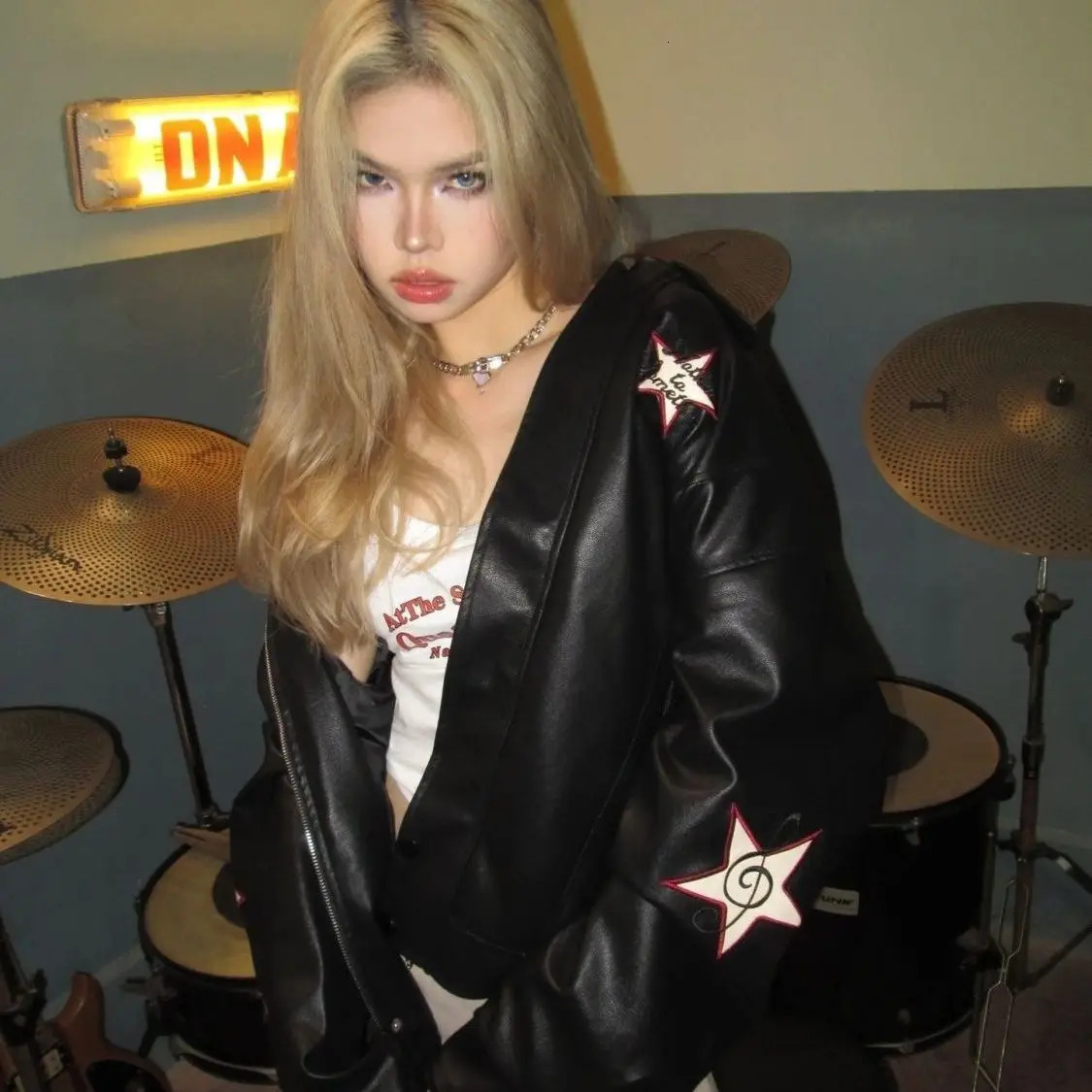 Vintage American letter embroidered motorcycle leather jacket autumn and winter clothes loose couples jacket 241019