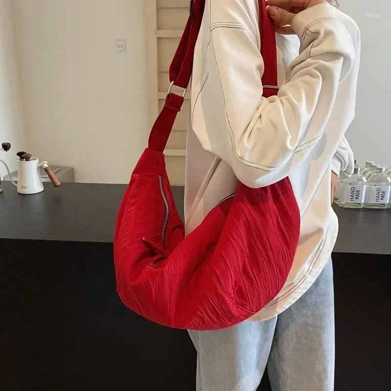 2025 NEW Hobo Nylon Zipper Shoulder Bag Solid Color Simple Fashion Crossbody Soft Versatile Commuting Western Style Handbag zhanyishengli