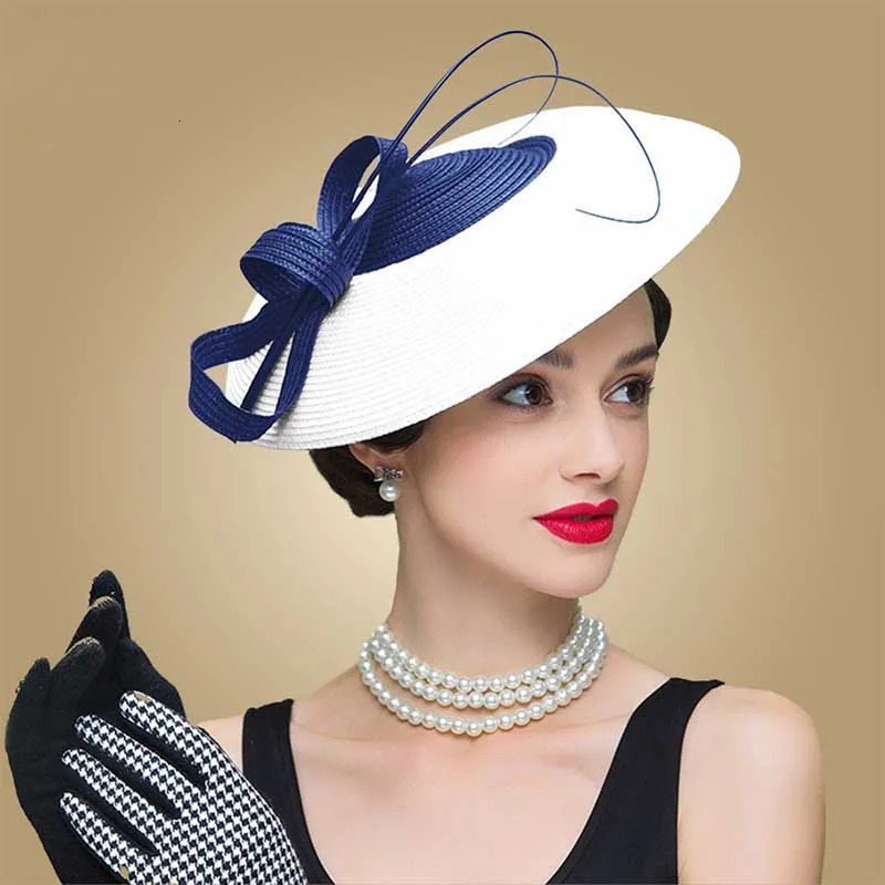 FS Fascinators Black and White Wedding Womens Pillbox Hat Sraw Fedora Black and White Womens Dress Sinamay Derby Hat 241019