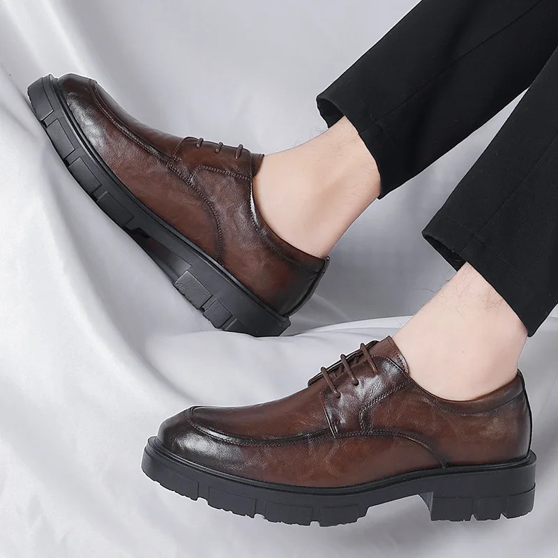 5 8 10 cm high heels mens fashion casual denim leather mens dress shoes UK breathable groom platform wedding shoes mens 241019