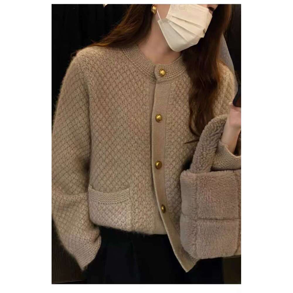 Vintage French 100% Wool Knit Cardigan Ladies Loose Long Sleeve Short Cashmere Top Coat