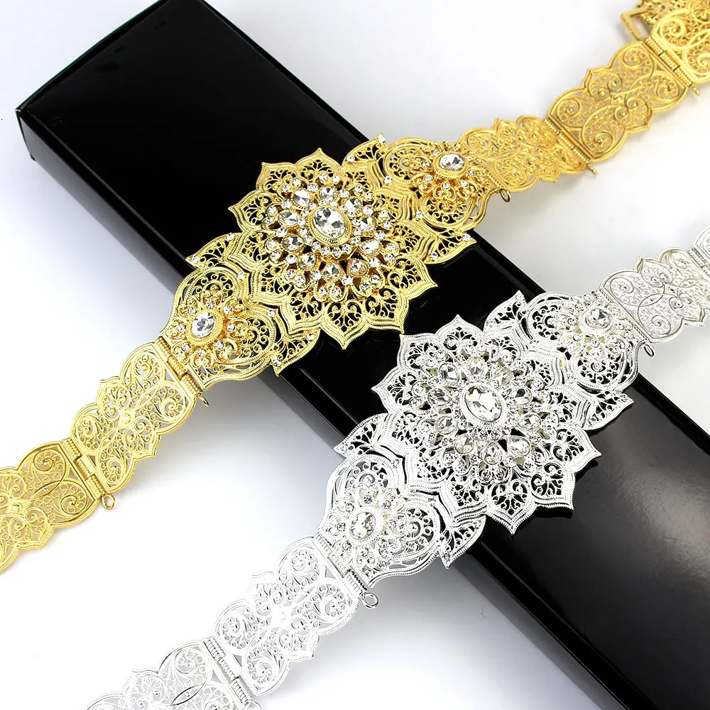 Poyasa European Womens Dress Belt Moroccan Caftan Belt Gold Silver Arab Bridal Wedding Jewelry Crystal Body Chain 241019