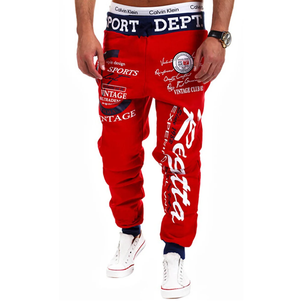 Men's Gym Fitness Hip Hop Casual Jogging Pants Letter Print Sport Slim Fit Baggy Trousers Sportwear Sweatpants Jogger