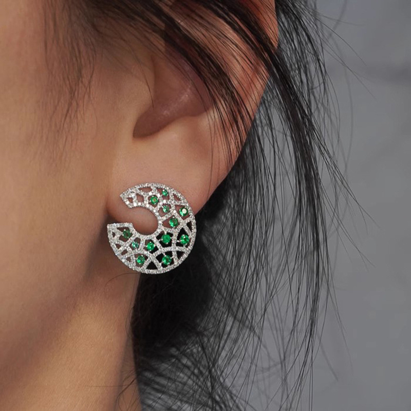 2024 Emerald Stud Earrings: Sterg Sier Round Cut CZ Dia Banquet Party Women's Wedding Jewelry Gift