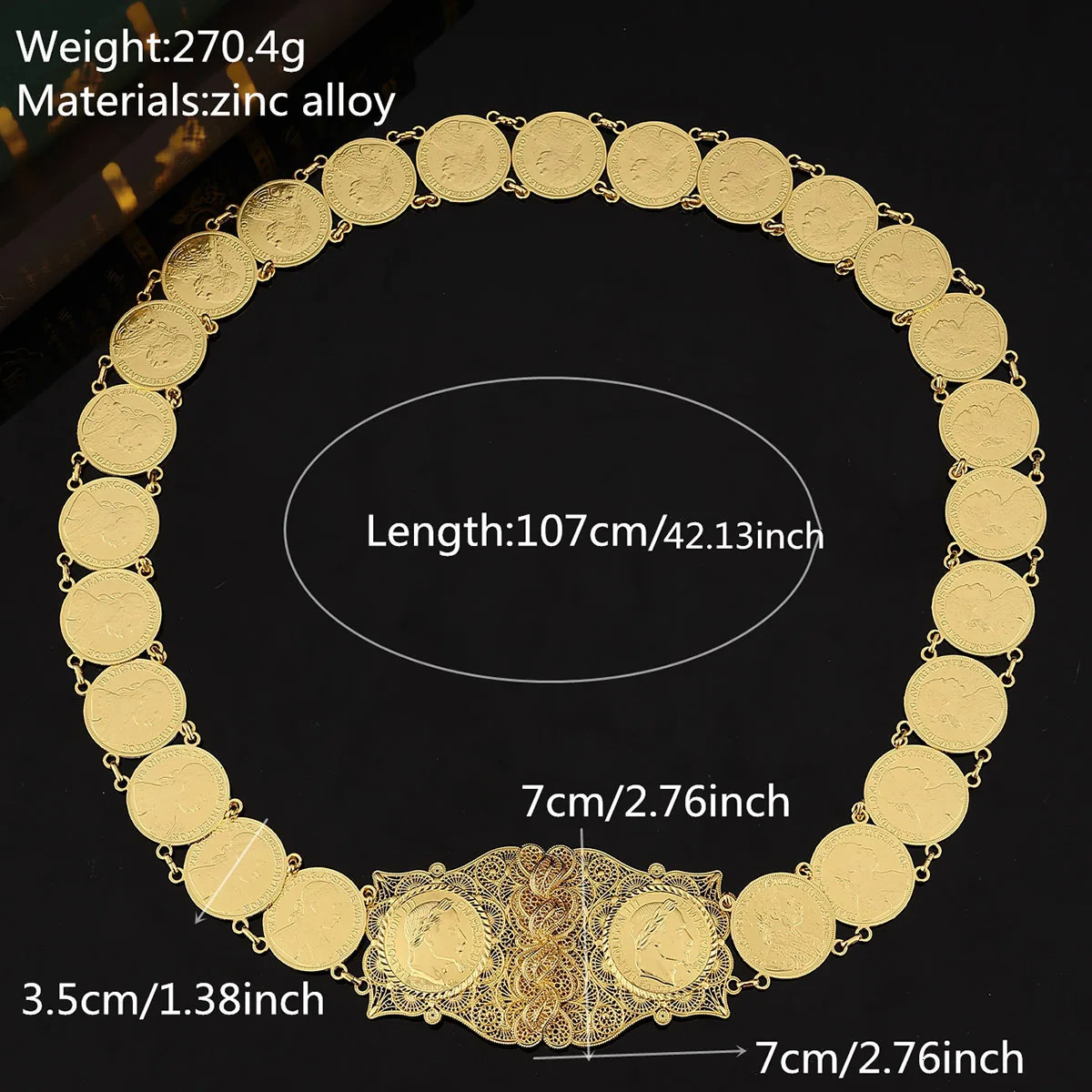 Arab gold bridal dress with French head coin abdominal body chain Algerian traditional holiday jewelry 241019
