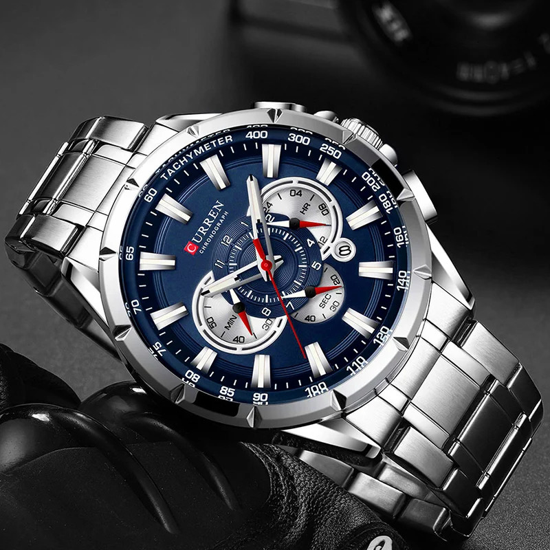 Curren Mens Watch Top Timing Quartz Mens Watch Waterproof Sports Watch Mens Stainless Steel Mens Watch 241019