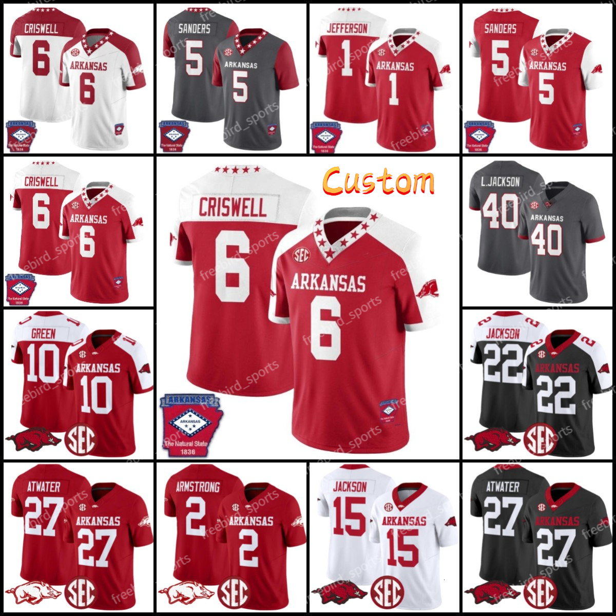 Arkansas Football Jersey Franks Jefferson Boyd Taylen Green McFadden Jacolby Criswell Criswell Jackson Brooks Jr.College Football Jerseys Stitched Red Black