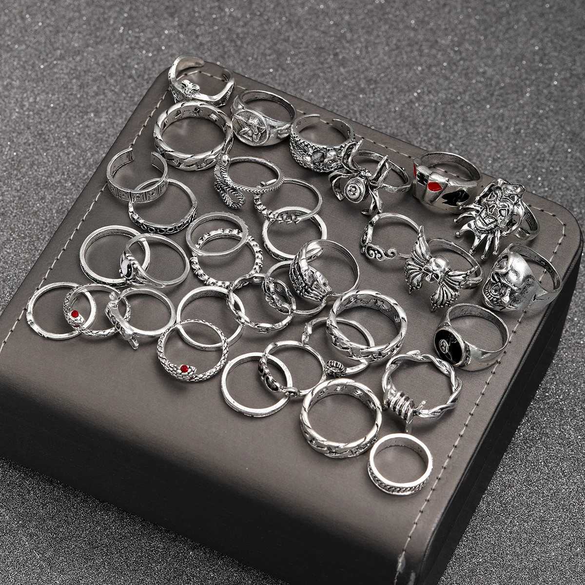 35 piece Gothic ring set suitable for men women fashionable clowns devilish faces smiling faces finger rings used for daily clothing party accessories