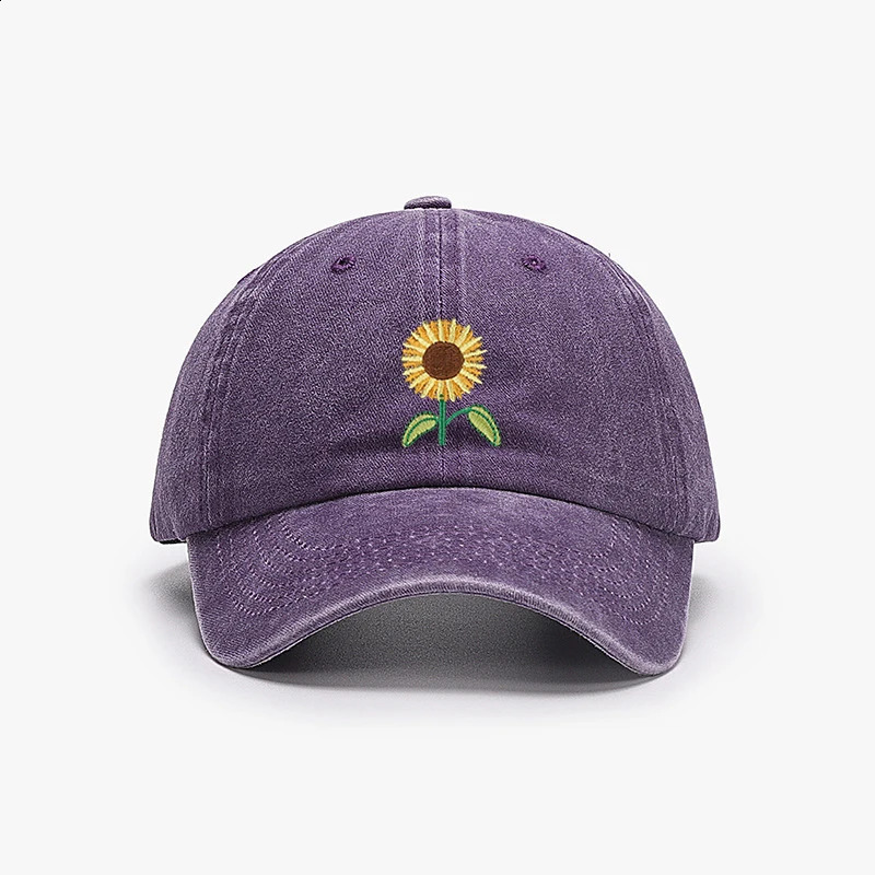 Sunflower Baseball Cap Embroidered Plant Dad Trucker Hat Trendy Washed Vintage Woman Sun Hat Cotton Mom Hats 241009