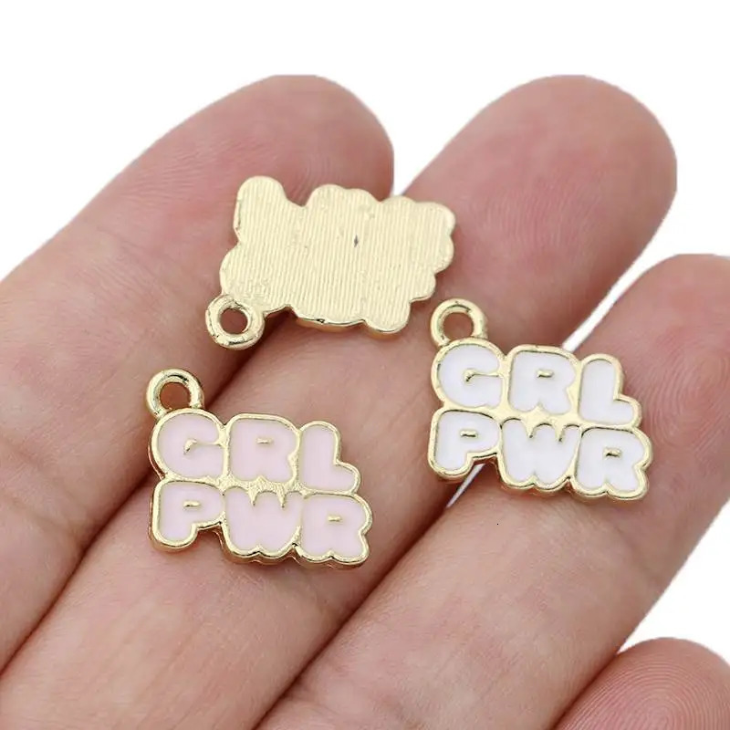 10Pcs Gold Plated Enamel Girl Power Charms Pendant for Jewelry Making Earrings Bracelet Necklace Accessories DIY 241010