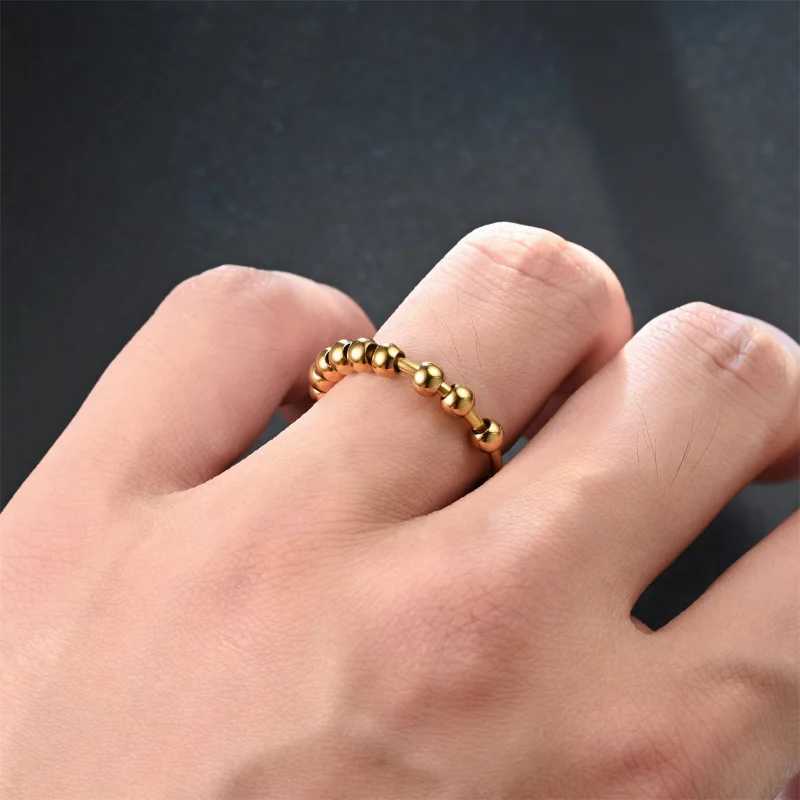 New stainless steel bead anxiety ring relieves pressure Fidget ring suitable for women INS simple style fashion jewelry gift trend Y241019