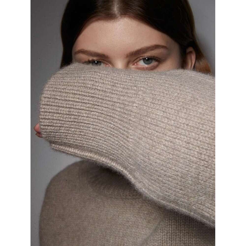 European Turtleneck 100% Pure Cashmere Women's Thick Loose And Lazy Style Bottom Knit Silhouette Sweater