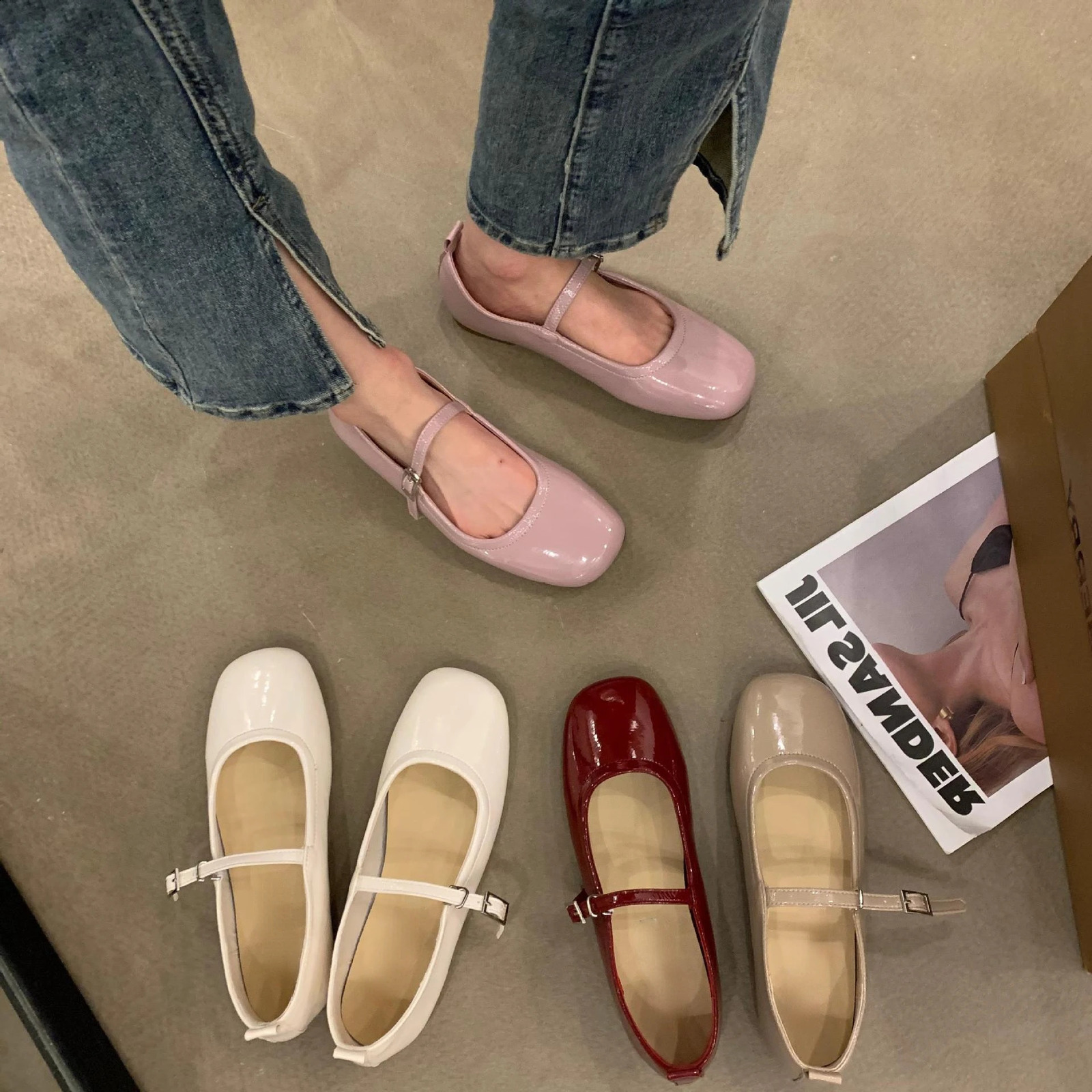 Spring/Summer Mary Jane Shoes Womens Soft Bottom Casual Outdoor Dress Ballet Shoes Round Toes Shallow Flat Zapatos De Mujer 241019