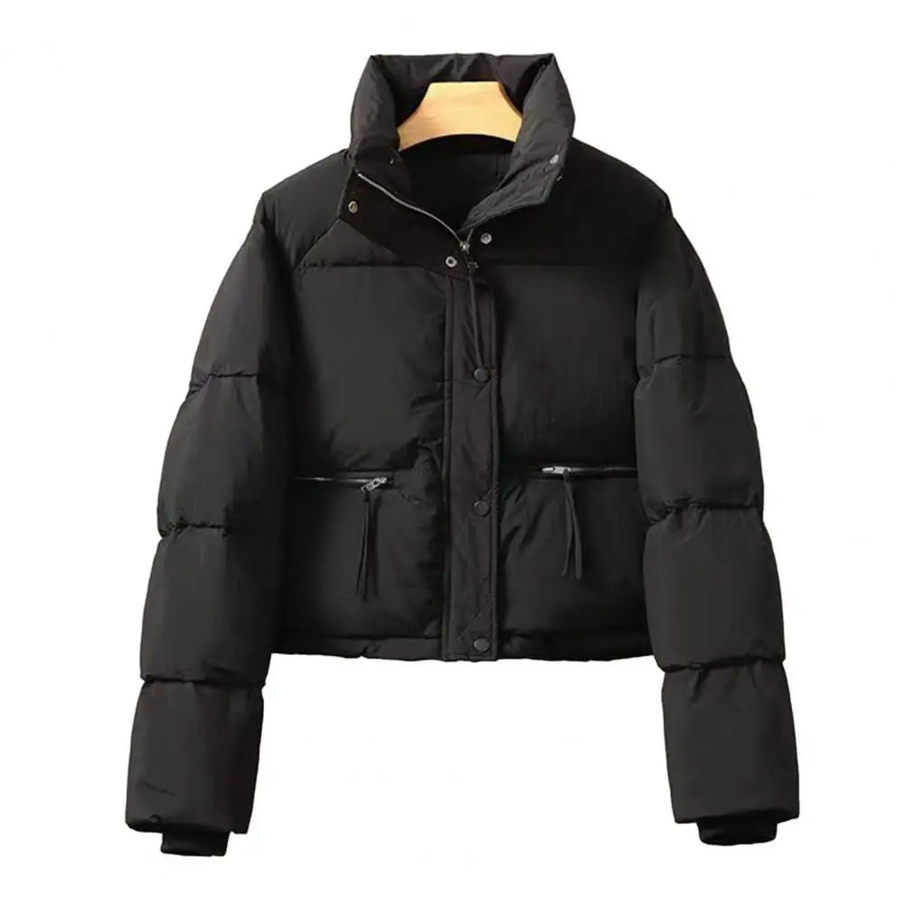Women Winter Cotton Coat Thickened Padded Stand Collar Neck Protection Short Windproof Long Sleeve Down Jacket 241007
