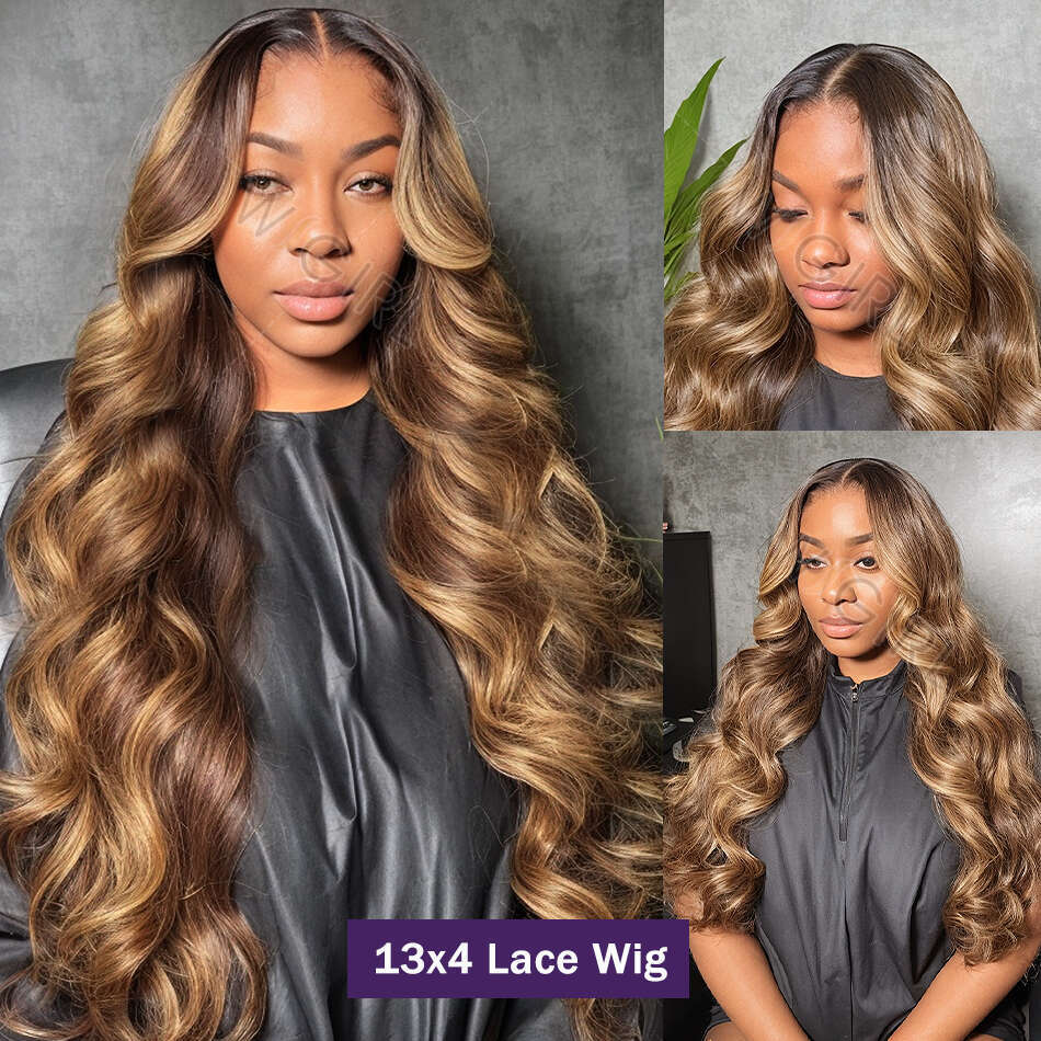 Wigir 250% 40 Inch Highlight Ombre Body Wave 13x6 HD Front Human Hair 4/27 Remy Colored 13x4 Lace Frontal Wig For Women