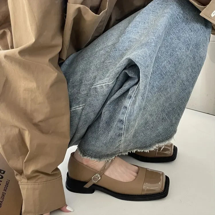 Retro womens pump fashionable square toe work shoes high-quality womens sliding on shallow high heels elegant womens high heels 241019