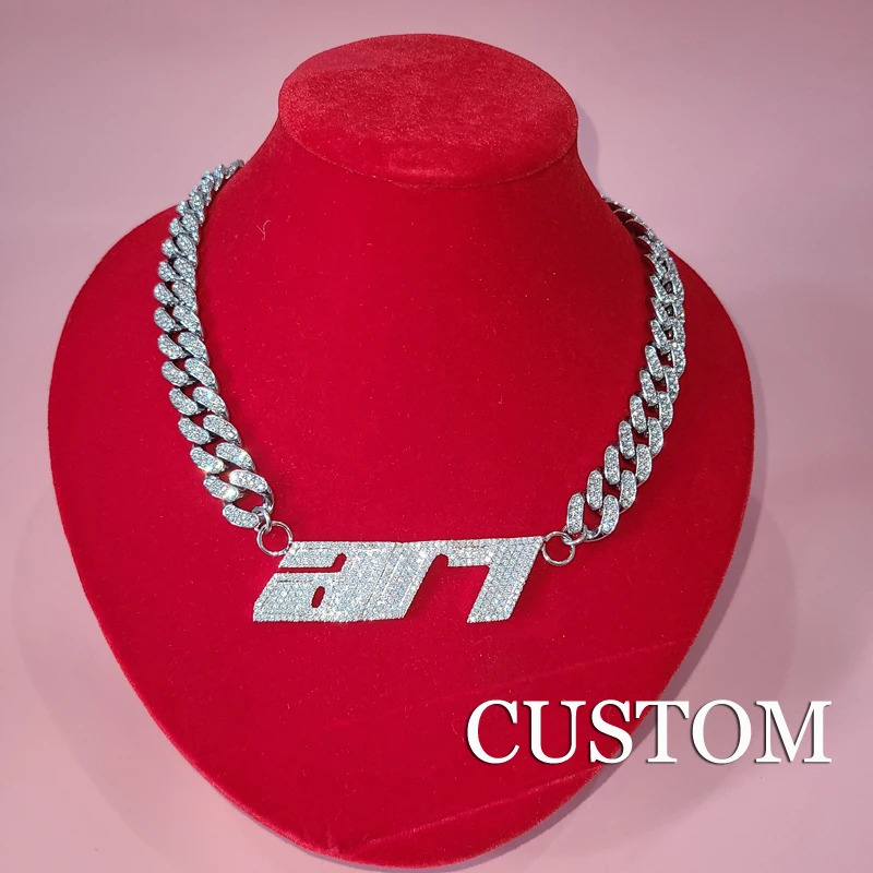 Custom Name Necklace Zirconia Baguette Letters Connect with 1.21 cm Cuban Chain Hip Hop Personalized Name Choker Necklace 241019