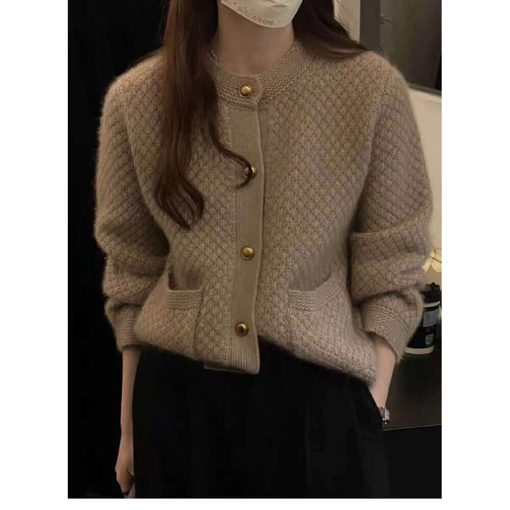 Vintage French 100% Wool Knit Cardigan Ladies Loose Long Sleeve Short Cashmere Top Coat