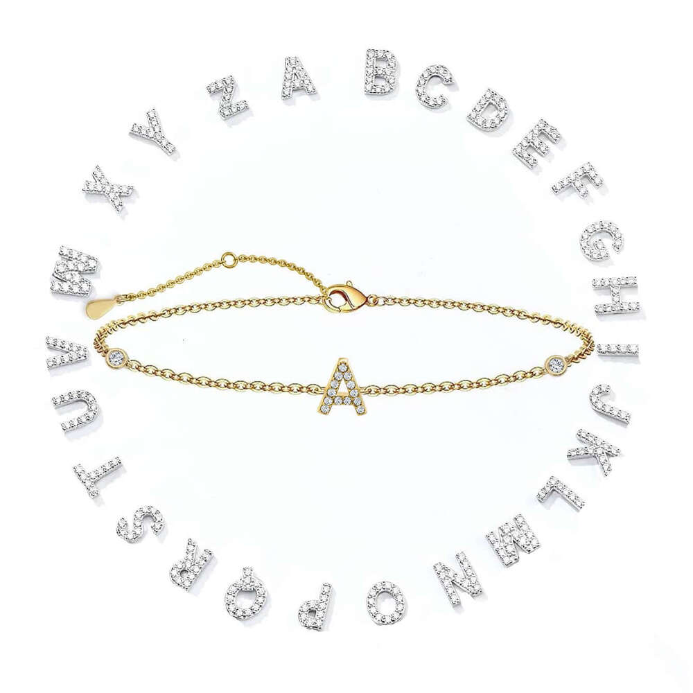 1 sier minimalist artificial zircon 26 letter A-Z bracelet suitable for women's daily wear Gold Chain Cute Charms Collier Alphabet Friends Gift