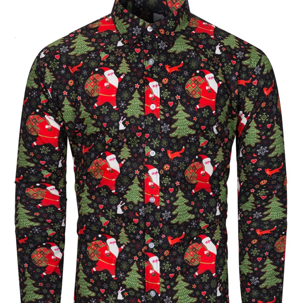 Party Holiday Gifts Mens Christmas Novel Shirt Interest Santa Button Long Sleeve Fun Holiday Clothing Shirt 241007