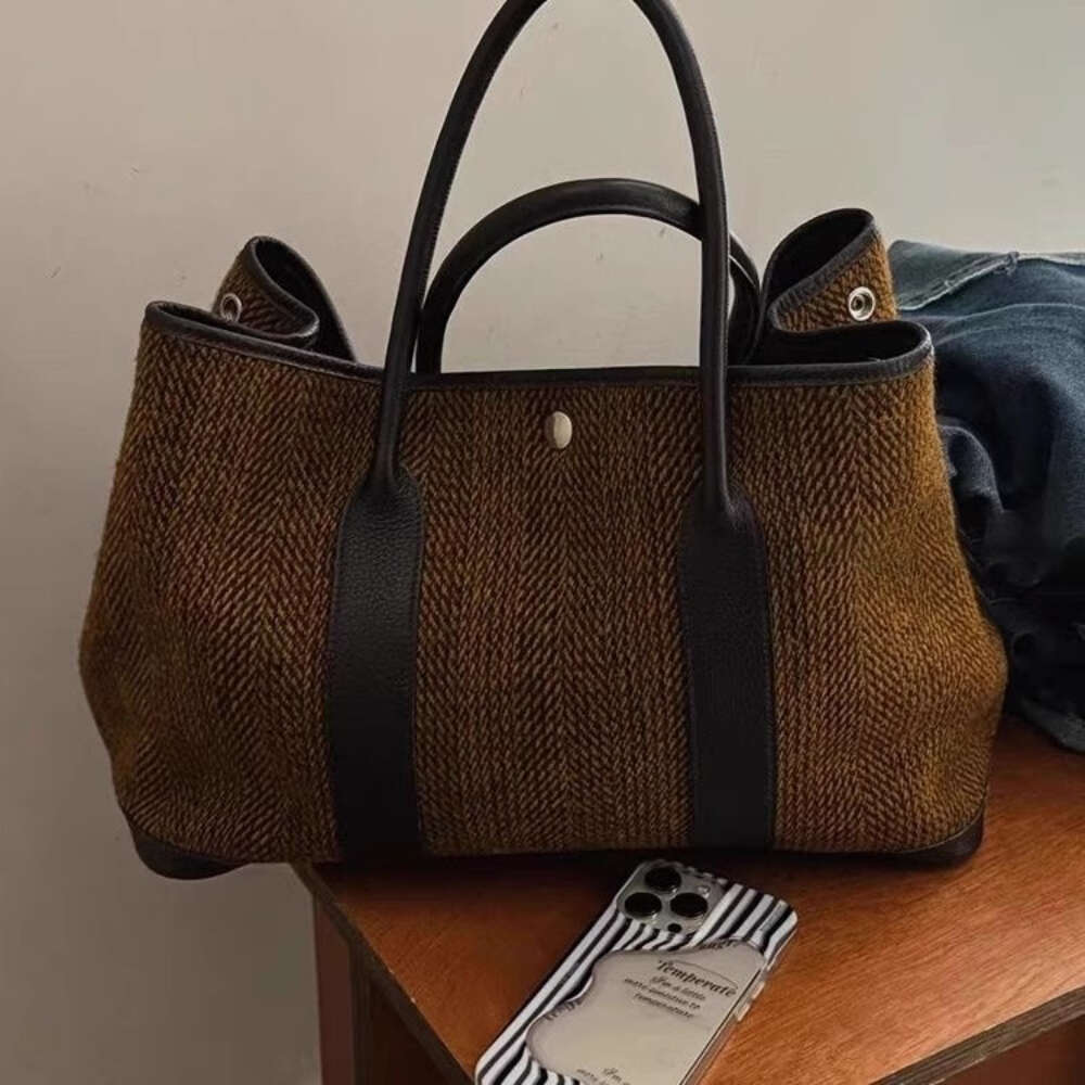 Woolen Leather Large Capacity Fashion Handbag For Women Shopping Tote Bag New Female Commuter Shoulder Bags
