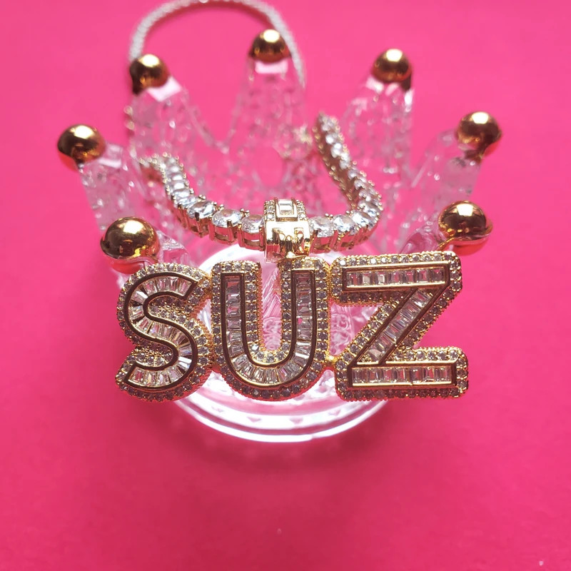 Customized Necklace with Name Cubic Zircon Iced Out Letters with Tennis Chain Necklace for Women 241019