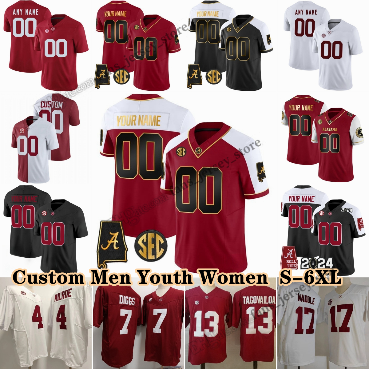 Custom S-6XL Alabama Crimson Tide College Jerseys 4 Jalen Milroe 26 Jam Miller 2 Ryan Williams Jihaad Campbell Domani Jackson Ty Simpson Justice Haynes Germie Bernard