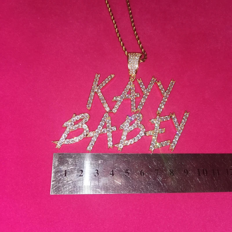 A-Z Custom Name CURSIVE CHARM LETTER Necklaces Pendant Zircon Women Mens Hip Hop Jewelry With Rope Chain 241019