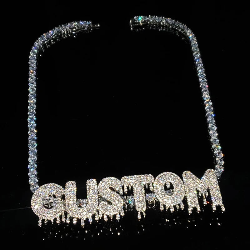 Customized Drippy Name necklace Copper with Zircon Pendant With tennis chain Hip Hop Jewelry 241019