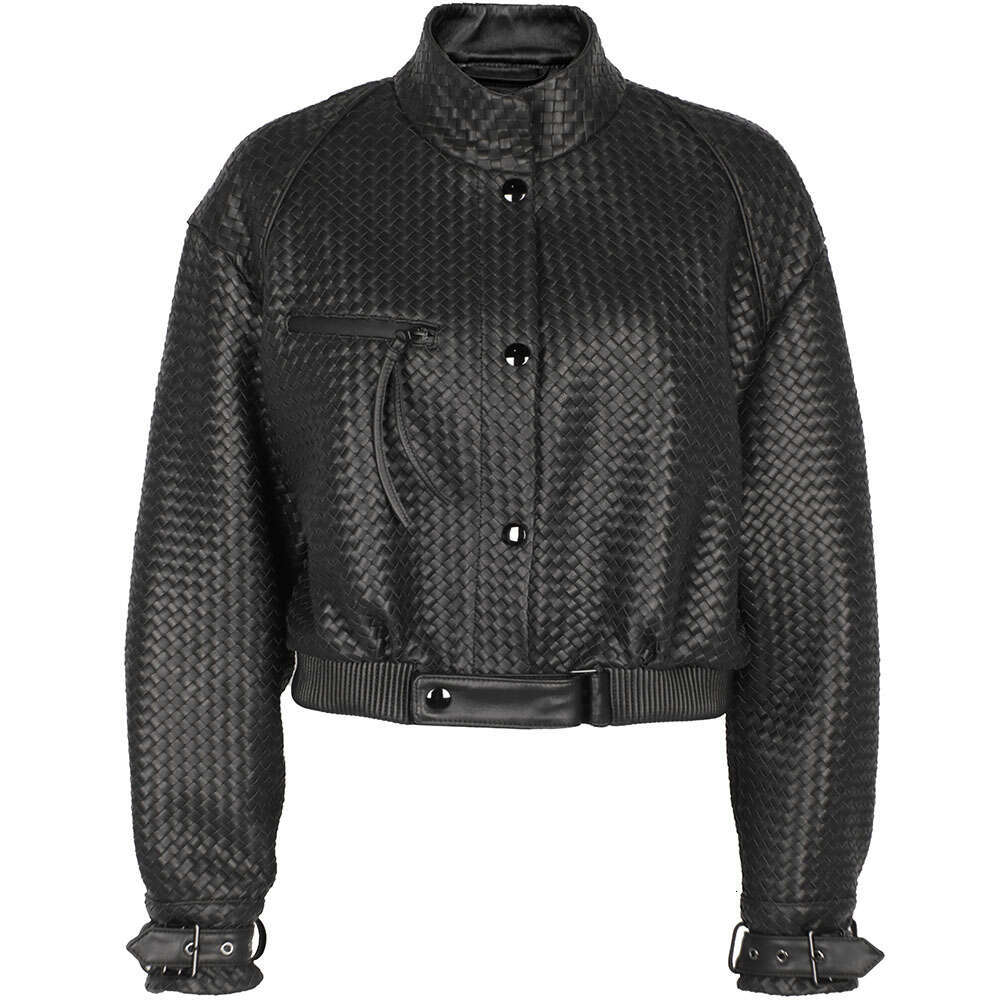 Yoloagain Hand-Woven Oversized Bomber Women Real Leather Jacket Female 250526