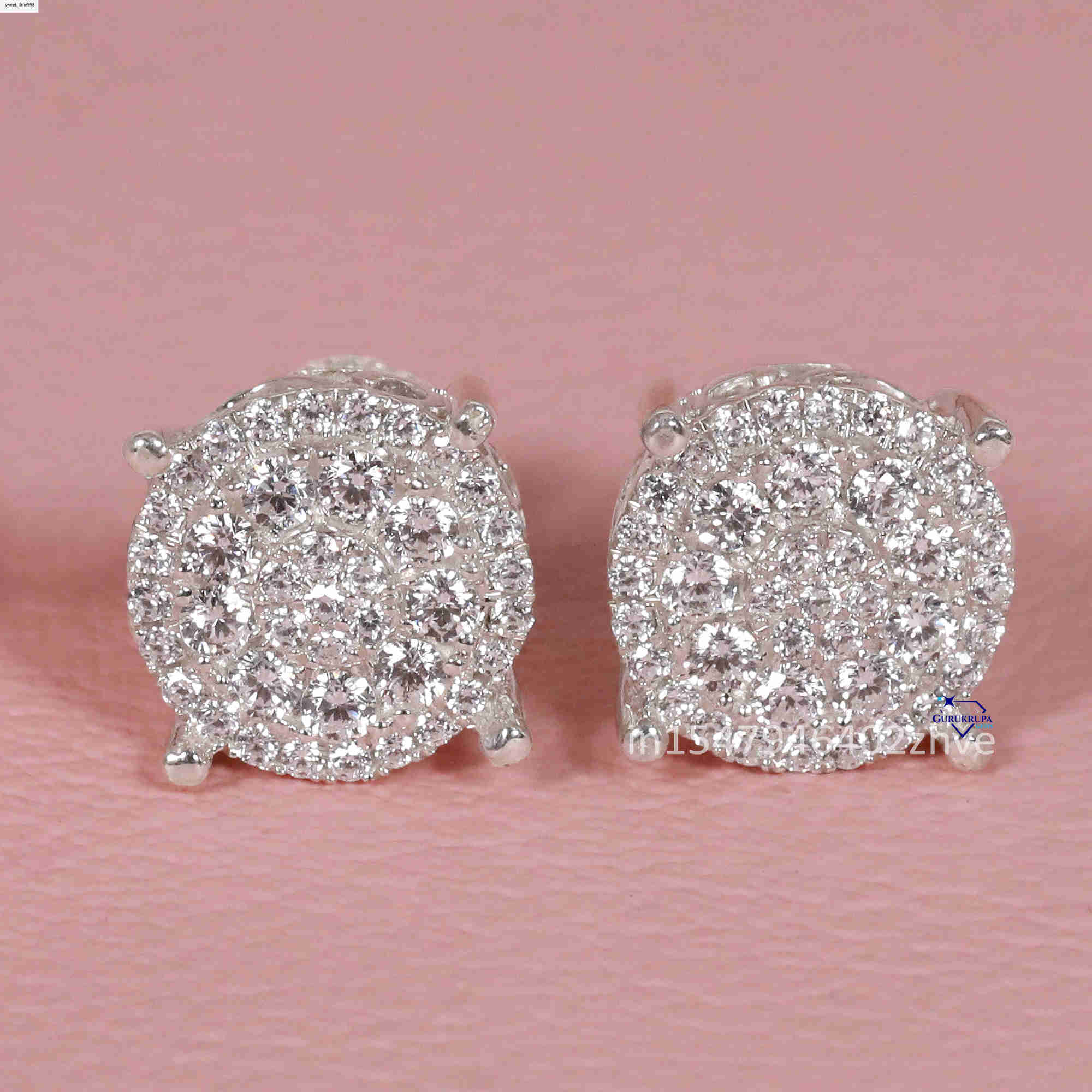 Charming 14 Kt white gold with round brilliant cut moissanite diamond handmade earrings for women with fancy look