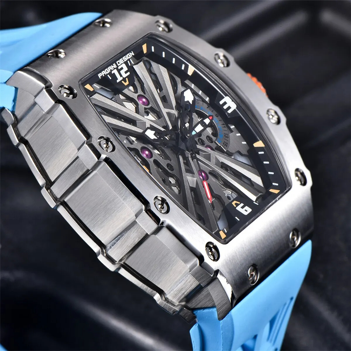 PAGANI Mens Quartz Watch VH65 Movt Skeleton Dial 100M Waterproof Sports Rectangular Sapphire Mens Glass Watch 241019
